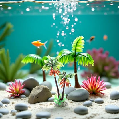 1Pcs Green Mini Coconut Palm Tree,Aquatic Water Weeds Artificial Aquarium Plants Fish Tank Water Plant Grass Ornament for Fish Tank Decor Plastic Plants (Coconut Tree)