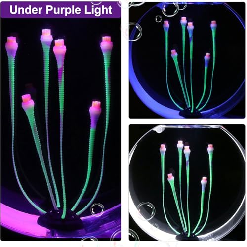 Aquarium Coral Plant Ornaments with Glowing Effect, Silicone UV Reactive Fish Tank Decorations, Soft Artificial Aquarium Plants Safe for Freshwater & Saltwater Fish Tank (Green)