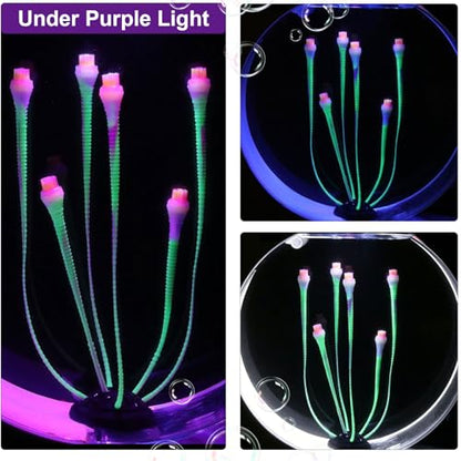 Aquarium Coral Plant Ornaments with Glowing Effect, Silicone UV Reactive Fish Tank Decorations, Soft Artificial Aquarium Plants Safe for Freshwater & Saltwater Fish Tank (Green)