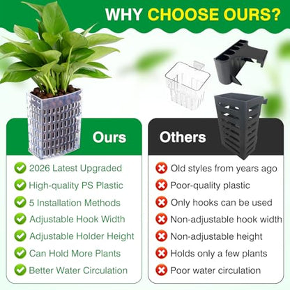 2026 Latest Upgraded Aquarium Plant Holder Adjustable Height with Extendable Hook and Suction Cup for Fish Tank Aquaponic Plant Cultivation and Aquascape Accessories Decorations (2 Pack) Transparent