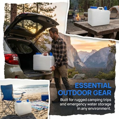 Dicunoy Water Container with Spigot, 4 Gallon Camping Drinking Water Storage Jug, Portable Thick Slim Water Dispenser Carrier for Vehicle, Car, Outdoor, Hiking, Emergency, Hurricane Supplies