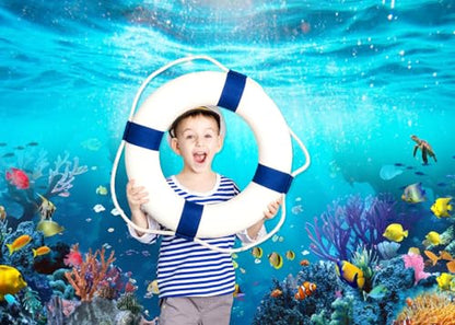 Under The Sea Backdrop 7x5ft Underwater World Blue Ocean Deep Sea Sunlight Seabed Aquarium Photography Background Tropical Fish Turtle Coral Diving Birthday Party Photo Studio Props