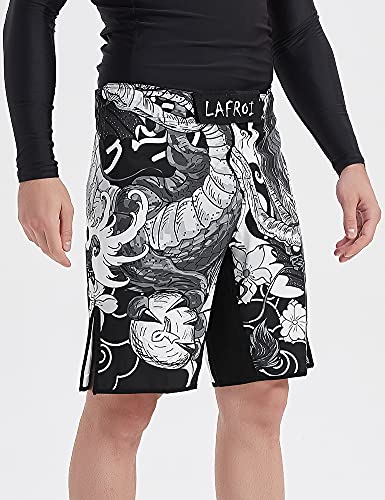 LAFROI Mens MMA Cross Training Boxing Shorts Trunks Fight Wear with Drawstring and Pocket-QJK01 - color: Dragon, size: Medium