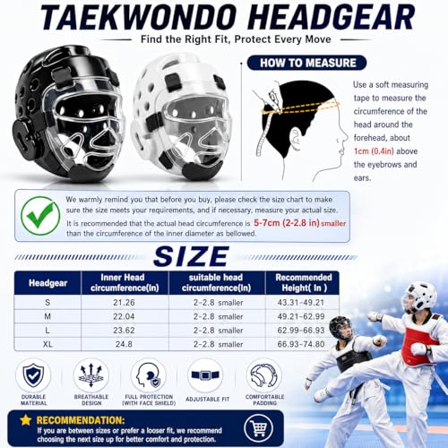 Youth & Adults Taekwondo Headgear – Adjustable MMA Helmet with Removable Face Shield & Ultra-Soft Padding for Kickboxing, Muay Thai, Combat Training - color: WHITE, size: Small