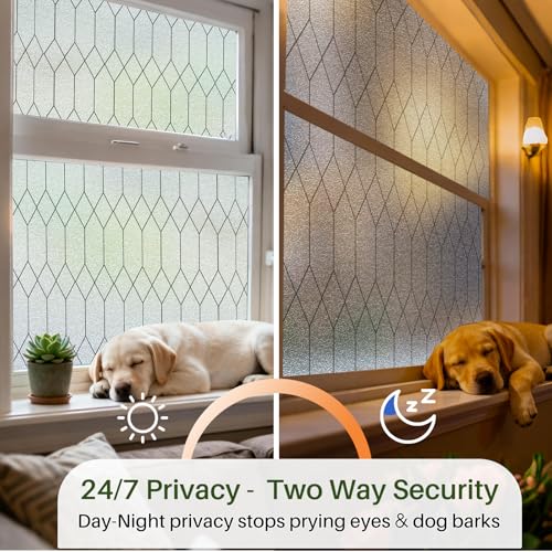 Window Privacy Film Stained Glass Static Clings, Bathroom Frosted Leaded Decorative Window Stickers, UV Heat Blocking Opaque Removable for Home Door Coverings (17.5 x 78.8in,Pure)