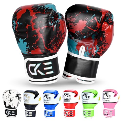 CKE Boxing Gloves for Kids Ages 5-12, Beginner Punch Bag Training Gloves - color: Red/Black