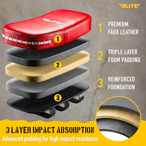 Elite Sports Pre-Curved Muay Thai Kickboxing Training Pad for Kickboxing,MMA,Taekwondo,Karate. Ideal for Punches,Knees, and Kicks in Martial Arts Training (ONE PAD ONLY) - color: Solid Red