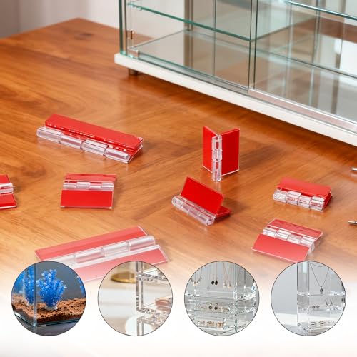 8 PCS Self-Adhesive Clear Plastic Hinges 2 Sizes Acrylic Transparent Continuous Hinge Tools for Cabinet Drawer Furniture DIY Box Display Stand Crafts Aquarium Lid