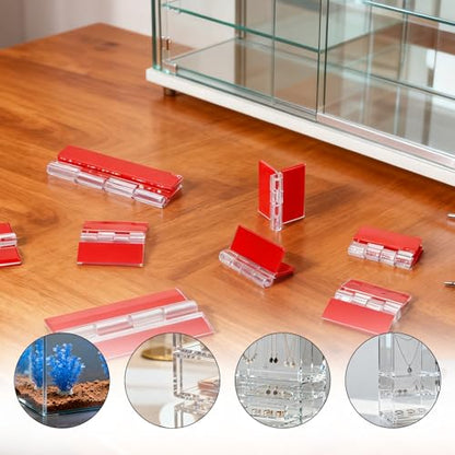 8 PCS Self-Adhesive Clear Plastic Hinges 2 Sizes Acrylic Transparent Continuous Hinge Tools for Cabinet Drawer Furniture DIY Box Display Stand Crafts Aquarium Lid