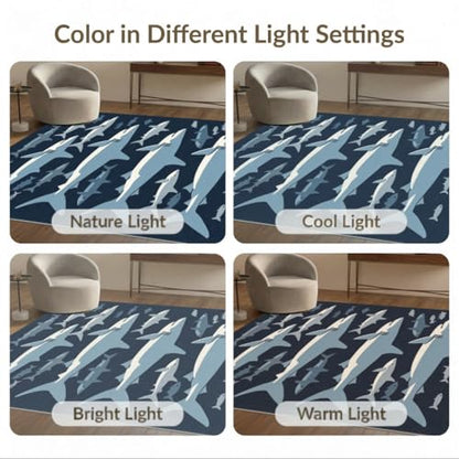 9'x12' Washable Graphic Fish Oversized Rug, Blue Non-Shedding Pet Friendly Carpet for Master Suite, California King, Under Bed, Foldable Easy Care Mat | Ref:2070230