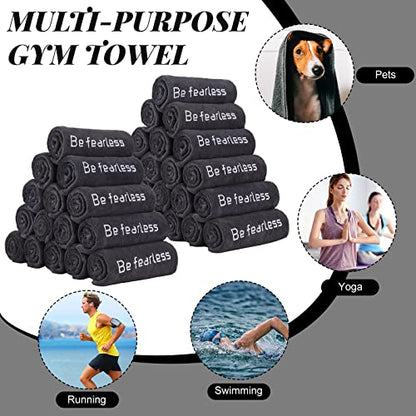 Newwiee Microfiber Gym Towels for Exercise Fitness Bulk 32 x 16 Inch Soft Quick-Drying Sweat Absorbent Yoga Towel for Women Men Be Fearless Sport Towel for Cycling, Swimming, Workout, Camping(36 Pcs)
