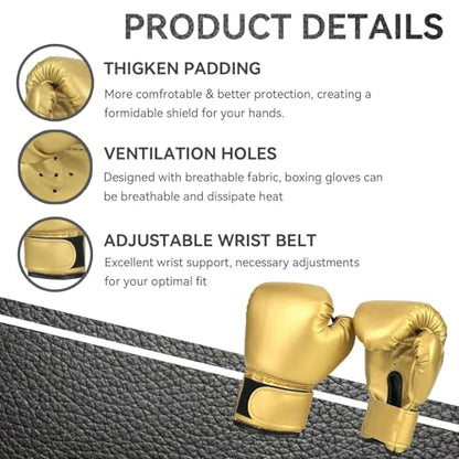 HERCHR Boxing Gloves, PU Leather Taekwondo Gloves Professional Fighting Children Boxing Training Gloves Thickened Punching Sparring Training Mitts for Kids - color: gold