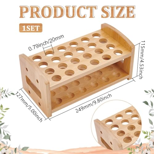 UNICRAFTALE Wooden Test Tube Rack 24-Holes Bamboo Multi-Use Cylinder Tube Display Racks Rectangle Lab Supplies Tube Holder Hole 20mm Diameter for Tests Tubes Chemistry Laboratory 9.8"x5"x4.52" - size: 24.9x12.7x11.5cm