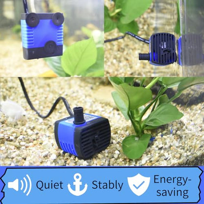 Conquerall CHA-220 240L/H 60GPH AC 110V Submersible Pump 3W Mini Ultra Quiet Water Pump 1.64ft High Lift for Fish Tanks, Small Ponds, Fountains, Water Features, Statues, Hydroponics and Pet Fountains - size: 60GPH-3W