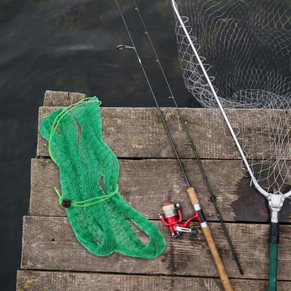 OSALADI Wide Bottom Drawstring Fish Net Bag 1.8m Nylon Fishing Mesh Large Capacity Portable Fish Catching Storage Replacement Net for Freshwater and Saltwater