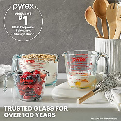 Pyrex 4-Cup Glass Measuring Cup For Baking and Cooking, Dishwasher, Freezer, Microwave, and Preheated Oven Safe, Essential Kitchen Tools (Pack of 2) - size: 4 Cup (Pack of 2)