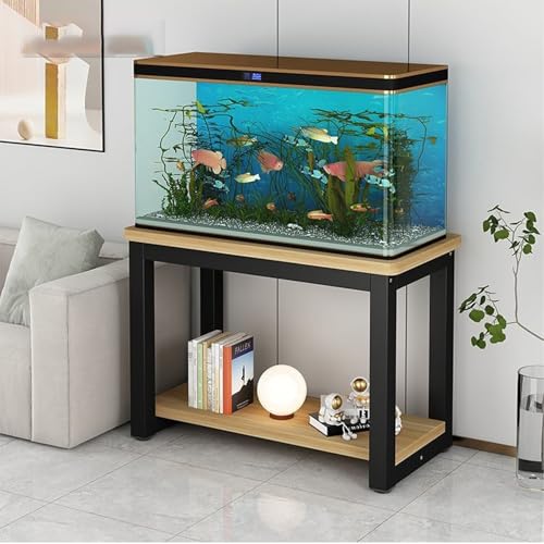 Double-Tier Fish Tank Stand, Heavy-Duty Aquarium Stand, With Shelving Unit, Features Non-Slip Pads, Reptile Enclosure Stand, Suitable For Fishkeeping, Turtle Keeping(Black+Walnut,23.6x15.7in) - color: Black+Walnut, size: 23.6x15.7in