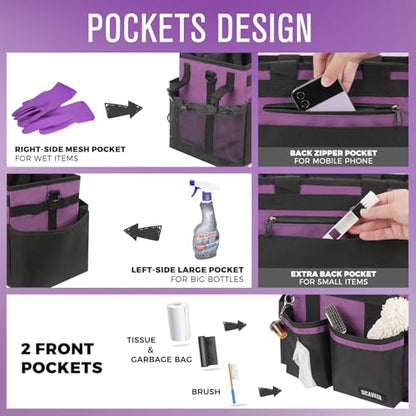Compact Wearable Cleaning Caddy, Small Cleaning Caddy Supplies Organizer with Handle & Shoulder Straps for Housekeepers, Under Sink & Car Cleaning Tool Organizers Bag (RoyalPurple) - color: RoyalPurple