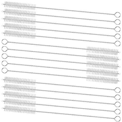 Drinking Straw Cleaning Brushes Set Pipe Tube Cleaner Nylon Bristles Stainless Steel Handle - 8" x 3/8" (10mm) - Set of 15