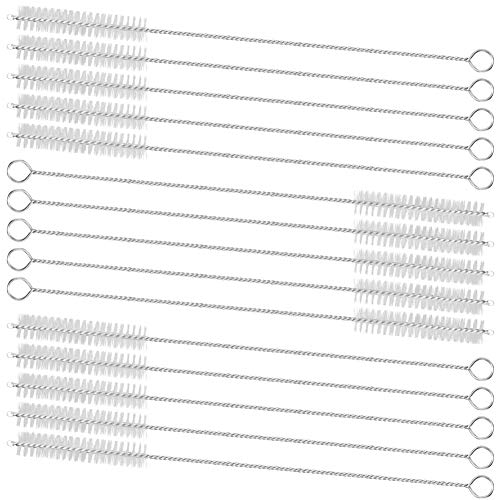 Drinking Straw Cleaning Brushes Set Pipe Tube Cleaner Nylon Bristles Stainless Steel Handle - 8" x 3/8" (10mm) - Set of 15