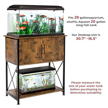 Herture 20-29 Gallon Aquarium Stand Metal Frame Fish Tank Stand with Cabinet Storage, for 20 Gallon Long Aquarium,30.7" L*16.5" W Tabletop,330LBS Capacity Rustic Brown and Black PG01YGN