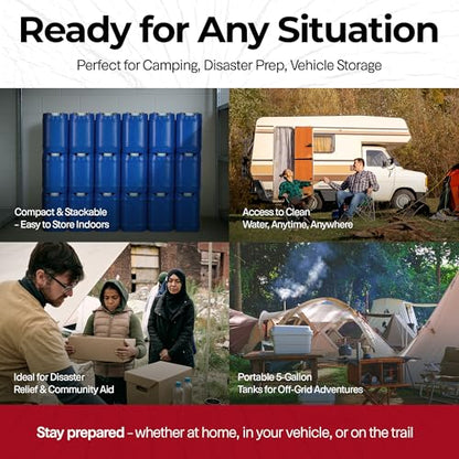 Legacy Food Storage Emergency Water Storage Containers, Long Term 5 Gallon Water Tank - 6 Stackable Food Grade Tanks Included, for Camping, Prepping, Survival - 30 Gallon Total Capacity - size: 6 Tanks (30 Gallons), style: With Water Treatment