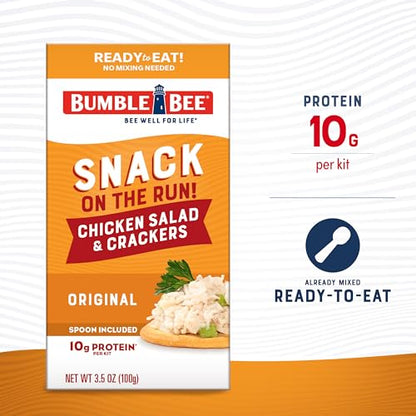 Bumble Bee Snack On The Run! Protein Snack Pack - Original Chicken Salad with Crackers - 10g Protein per Box - Ready to Eat Easy-Open Canned Chicken Salad (Pack of 12)