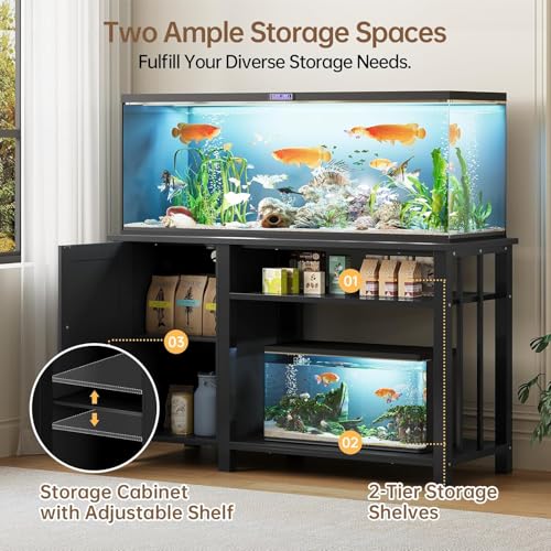 55-75 Gallon Aquarium Stand Farmhouse Fish Tank Stand with Power Outlet Heavy Duty Tank Stand with Adjustable Shelf for Fish Tank, Turtle Tank, Reptile Terrarium, 1000LBS Capacity, Black
