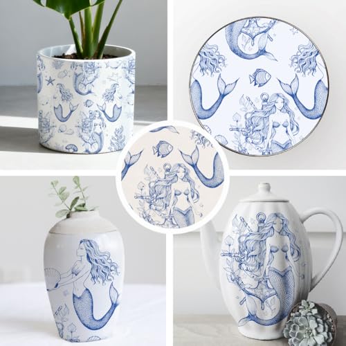 SUPERDANT 5PCS Mermaids Underglaze Paper Transfer Underwater World Transfer Paper for Clay Ceramic Porcelain Under Glaze Transfers for Pottery Blue Enamel Decals Papers Handcrafted Gifts - style: Mermaids