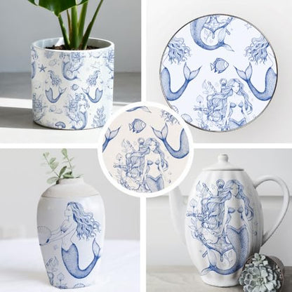 SUPERDANT 5PCS Mermaids Underglaze Paper Transfer Underwater World Transfer Paper for Clay Ceramic Porcelain Under Glaze Transfers for Pottery Blue Enamel Decals Papers Handcrafted Gifts - style: Mermaids