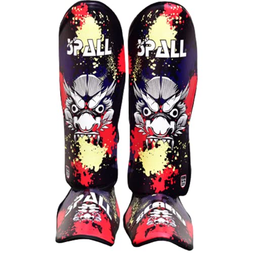 Spall Pro US Muay Thai Guards Shin Guards for Kickboxing Martial Arts BJJ Boxing Sparring with MMA Foot Protector (Medium, Scary Blue)