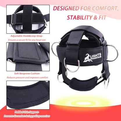 Adjustable Neck Harness with Pulley System & Resistance Bands – Multi-Directional Neck Weight Lifting Training for Strength, Stability & Posture – Padded Head Strap for Athletes & Fitness - color: 블랙.