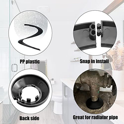 4Pcs PP Plastic Flange Cover Decoration Black Escutcheon Collar Radiator Wall Pipe Tube Decoration for 0.98"/25mm Pipe - size: 0.98inches pipe Dia