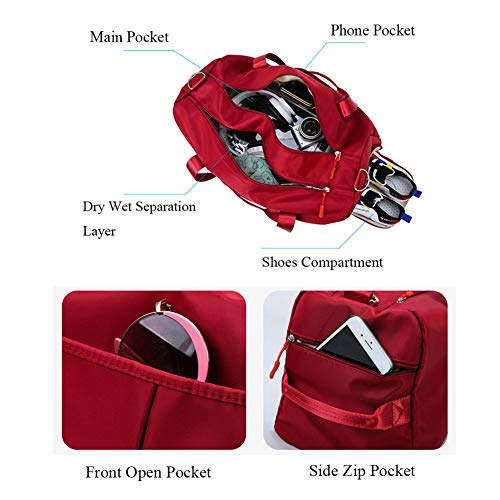 Sports Gym Bag for Women Travel Duffel Bag with Wet Pocket and Shoes Compartment for Training Swim Yoga(Red) - color: Red