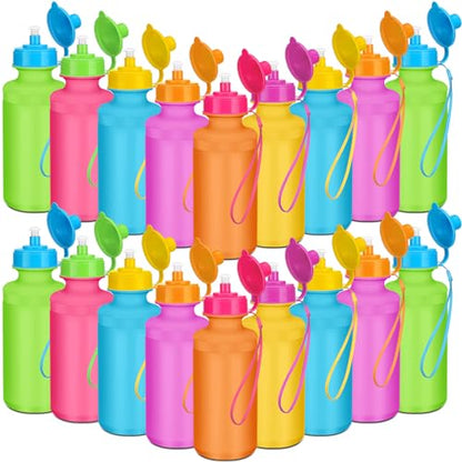 Zubebe 36 Pcs Sports Water Bottles Squeeze Bulk 21 oz | Reusable Plastic Water Bottles with Carry Strap, Back to School Supplies Summer Team Gifts for Students Travel Hiking Cycling - color: Rainbow Color