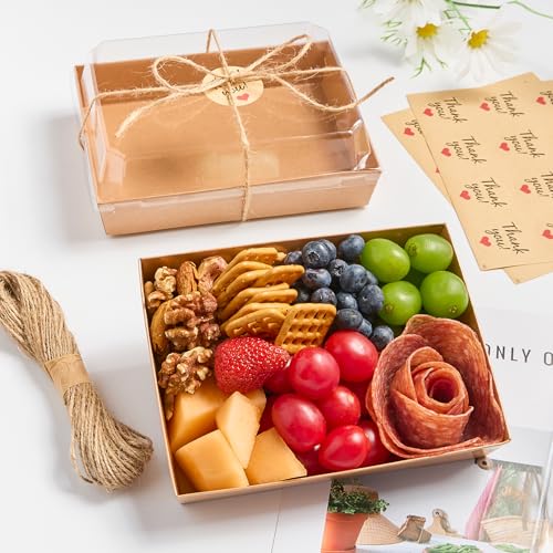 Charcuterie Boxes with Clear Lids, 50 Pack, 7 x 5 Inches, Brown | Disposable, Bakery Dessert Boxes, To Go Food Containers, For Pastries, Chocolate Covered Strawberries, Hot Cocoa Bombs - color: Brown