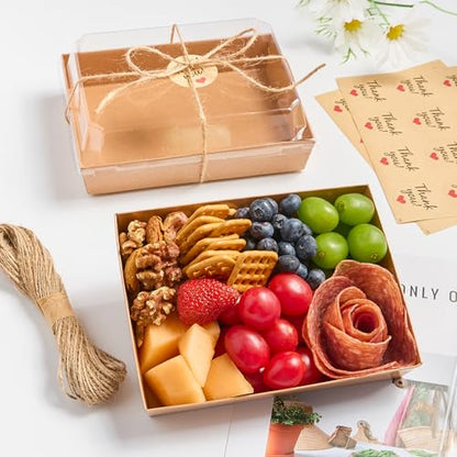 Charcuterie Boxes with Clear Lids, 50 Pack, 7 x 5 Inches, Brown | Disposable, Bakery Dessert Boxes, To Go Food Containers, For Pastries, Chocolate Covered Strawberries, Hot Cocoa Bombs - color: Brown