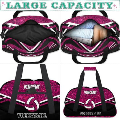Personalized Volleyball Bag, Rose Purple Sequins Black Background | Casual Bag Sport Duffel Gym Bag Weekender Bags Travel Duffel Bag - color: Rose Pink