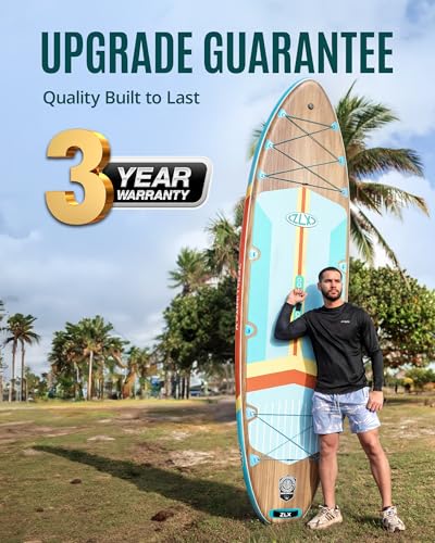 11'6"x35" Inflatable Paddle Board for Adults, Extra Wide Stable SUP | Stand Up Paddleboard, Non-slip EVA Deck, Complete Accessories, Unique Center Fin, for All Skill Levels Paddling On Any Water - color: Brown Wood Seat
