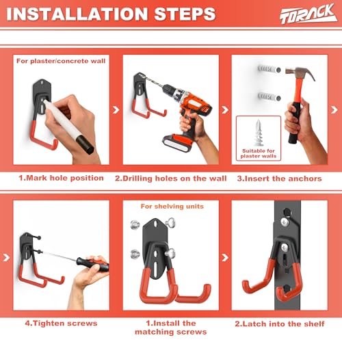 TORACK 15 PCS Garage Storage System Hooks, Shelving Hooks - color: Orange