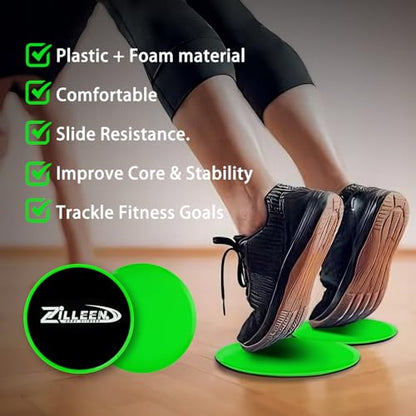 ZILLEEN Exercise Sliders for Working Out Pilates Fitness Discs 2pcs - color: Green