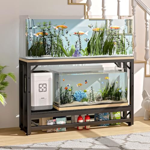 55 Gallon Fish Tank Stand with Power Outlet,Adjustable Aquarium Stand, Heavy Duty Terrarium Stand,Metal Frame Reptile Turtle Tank Stand Suitable for Home Office,860LBS Capacity, Black - color: Black, size: 55 Gallon
