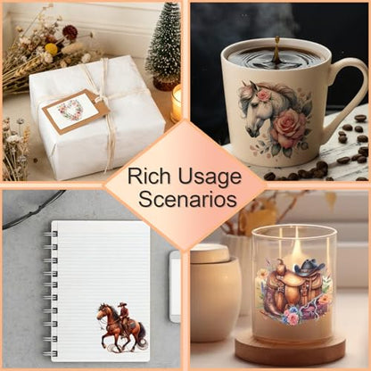 4 PCS UV DTF Cup Wraps, Horse Transfer Stickers for Tumblers and Mugs, Durable Rub-on Decals for Smooth and Flat Surfaces - style: horse