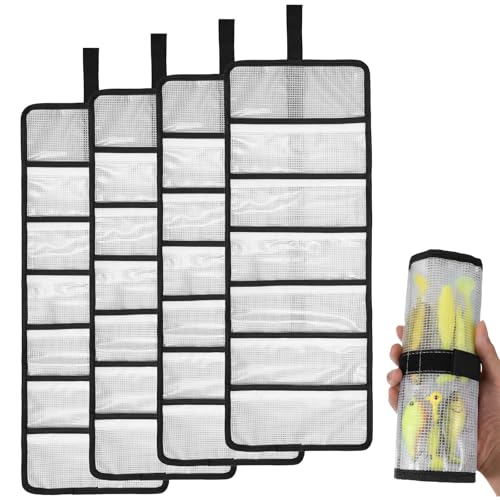 4 pcs Roll Up Fishing Lure Wraps Set 25"*9" Lure Bag with PVC Protective Cover Saltwater Hook Covers Fabric Lures Protector Trolling Tackle Box for Mechanics Kitchen Storage Art Sketching