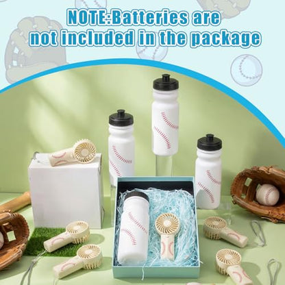 Tujoe 24 Pcs Baseball Team Gifts Bulk, 20 oz Baseball Water Bottles with Mini Handheld Fans, Reusable Squeeze Cup for Cooling Supplies Summer Sports Party Favors, No Battery - color: White, style: Baseball