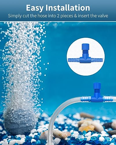 Pawfly Aquarium Air Control Valves for 3/16" ID Airline Tubing Single Way Plastic Air Flow Controllers Regulators Adjustable Blue Hose Connectors Air Pump Accessories for Fish Tanks, 10 Pack