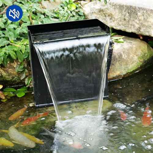 55W Solar Pond Waterfall Box with Fountain Pump, 304 Stainless Steel Pond Waterfall Spillway, Pond Spillway with 9.8FT PU Corrugated Tubing for Garden Waterfall,Water Features-P5552H