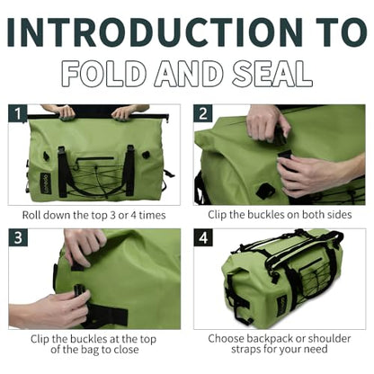 80L Dry Bag Large Waterproof Bag Roll-Top Heavy Duty Fishing Duffel Bag with Durable Straps & Handles for Kayaking Paddle boarding Boating Rafting Fishing - color: Green