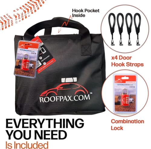 RoofPax 23 cft. Extra Waterproof Rooftop Cargo Carrier Bag, Double Weatherproof Zippers,10 Heavy-Duty Tie-Down Straps fit Cars with/Without a Rack or Side Rails, Safety Hooks Included - size: 23 Cubic feet