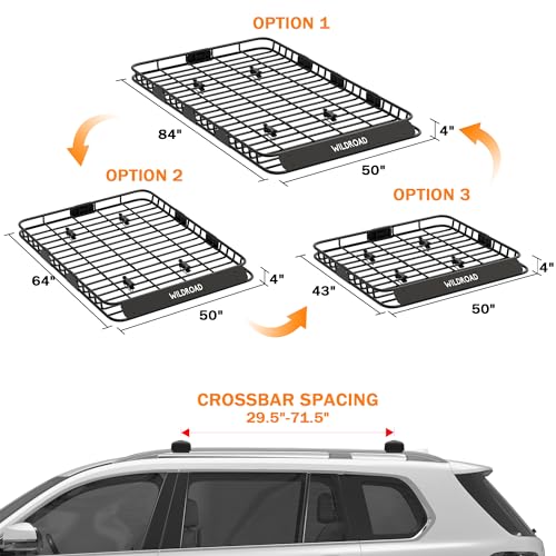 Wildroad Rooftop Cargo Carrier Combo Roof Rack Cargo Basket 84" x 50" x 4" - size: 84" x 50" x 4"